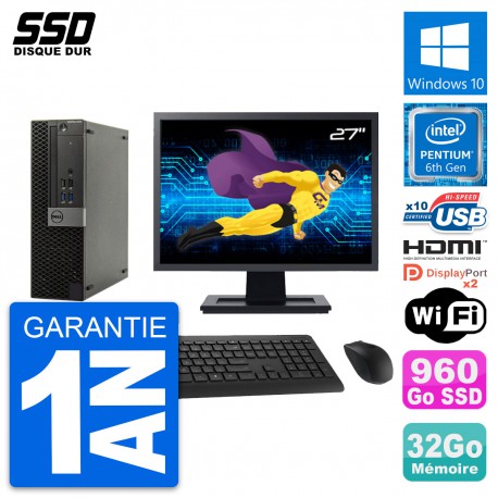 PC Dell 5040 SFF Ecran 27" Intel G4400 RAM 32Go SSD 960Go HDMI Windows 10 Wifi