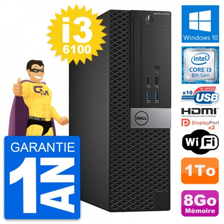 PC Dell OptiPlex 5040 SFF Intel i3-6100 RAM 8Go Disque 1To HDMI Windows 10 Wifi