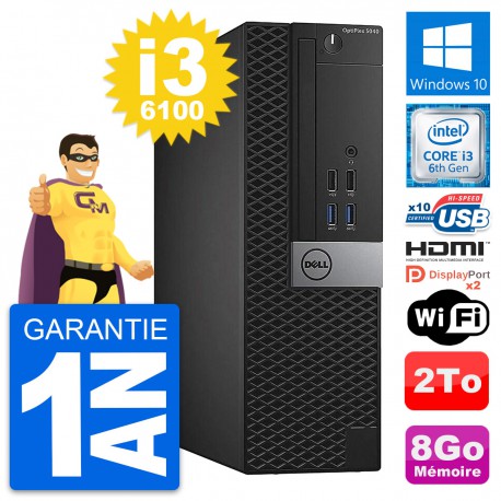 PC Dell OptiPlex 5040 SFF Intel i3-6100 RAM 8Go Disque 2To HDMI Windows 10 Wifi