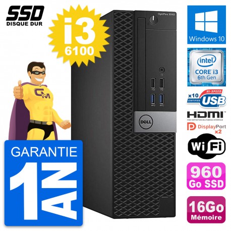 PC Dell OptiPlex 5040 SFF Intel i3-6100 RAM 16Go SSD 960Go HDMI Windows 10 Wifi