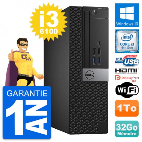 PC Dell OptiPlex 5040 SFF Intel i3-6100 RAM 32Go Disque 1To HDMI Windows 10 Wifi