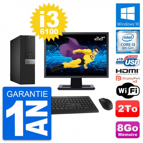 PC Dell 5040 SFF Ecran 22" i3-6100 RAM 8Go Disque Dur 2To HDMI Windows 10 Wifi