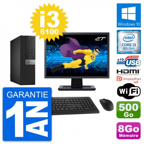 PC Dell 5040 SFF Ecran 27" i3-6100 RAM 8Go Disque 500Go HDMI Windows 10 Wifi