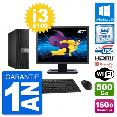 PC Dell 5040 SFF Ecran 27" i3-6100 RAM 16Go Disque 500Go HDMI Windows 10 Wifi
