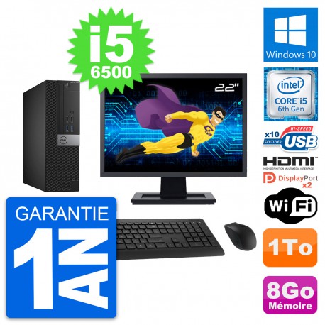 PC Dell 5040 SFF Ecran 22" i5-6500 RAM 8Go Disque Dur 1To HDMI Windows 10 Wifi