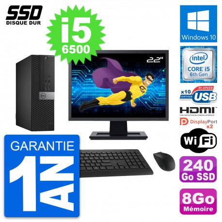 PC Dell 5040 SFF Ecran 22" Intel i5-6500 RAM 8Go SSD 240Go HDMI Windows 10 Wifi