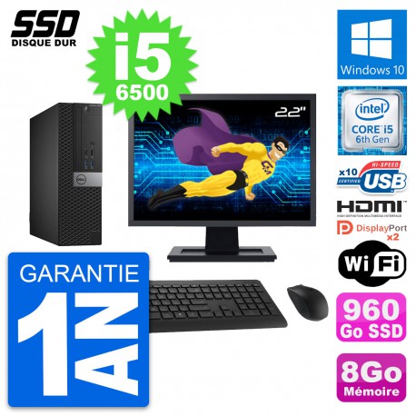 PC Dell 5040 SFF Ecran 22" Intel i5-6500 RAM 8Go SSD 960Go HDMI Windows 10 Wifi
