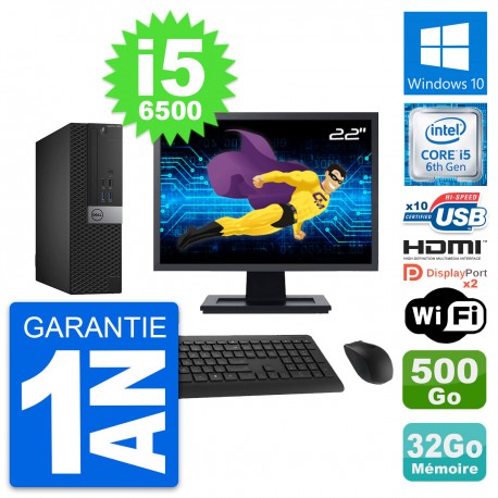 PC Dell 5040 SFF Ecran 22" i5-6500 RAM 32Go Disque 500Go HDMI Windows 10 Wifi