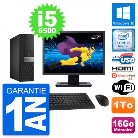 PC Dell 5040 SFF Ecran 27" Core i5-6500 RAM 16Go Disque 1To HDMI Windows 10 Wifi