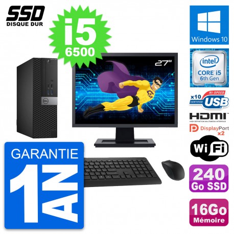 PC Dell 5040 SFF Ecran 27" Intel i5-6500 RAM 16Go SSD 240Go HDMI Windows 10 Wifi