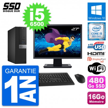 PC Dell 5040 SFF Ecran 27" Intel i5-6500 RAM 16Go SSD 480Go HDMI Windows 10 Wifi