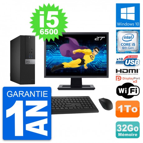 PC Dell 5040 SFF Ecran 27" Core i5-6500 RAM 32Go Disque 1To HDMI Windows 10 Wifi