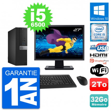 PC Dell 5040 SFF Ecran 27" Core i5-6500 RAM 32Go Disque 2To HDMI Windows 10 Wifi