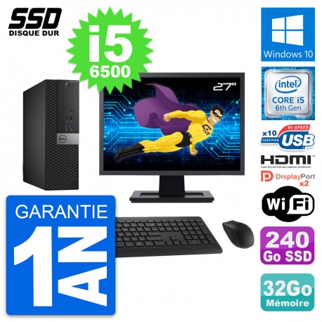 PC Dell 5040 SFF Ecran 27" Intel i5-6500 RAM 32Go SSD 240Go HDMI Windows 10 Wifi