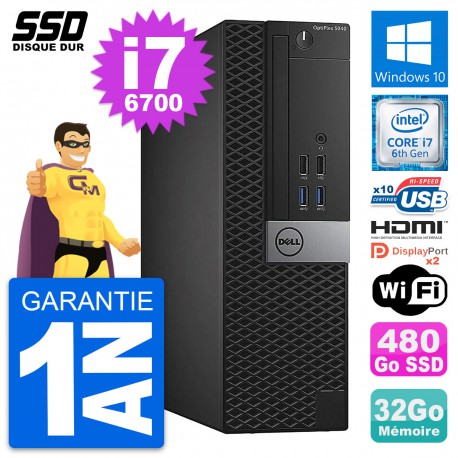 PC Dell OptiPlex 5040 SFF Intel i7-6700 RAM 32Go SSD 480Go HDMI Windows 10 Wifi
