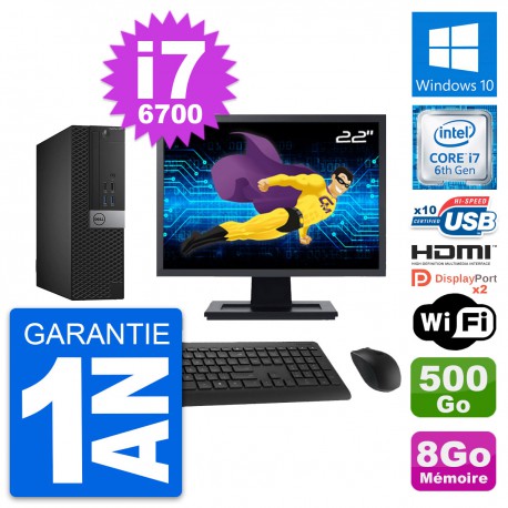 PC Dell 5040 SFF Ecran 22" i7-6700 RAM 8Go Disque Dur 500Go HDMI Windows 10 Wifi