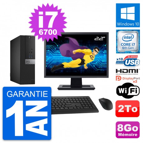 PC Dell 5040 SFF Ecran 22" i7-6700 RAM 8Go Disque Dur 2To HDMI Windows 10 Wifi