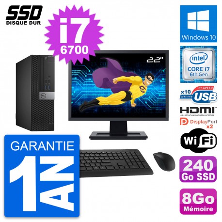 PC Dell 5040 SFF Ecran 22" Intel i7-6700 RAM 8Go SSD 240Go HDMI Windows 10 Wifi