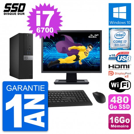 PC Dell 5040 SFF Ecran 22" Intel i7-6700 RAM 16Go SSD 480Go HDMI Windows 10 Wifi
