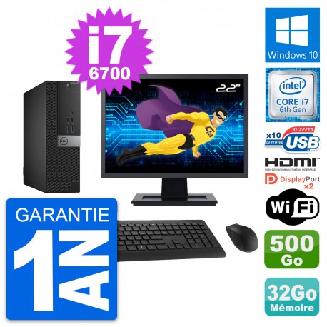 PC Dell 5040 SFF Ecran 22" i7-6700 RAM 32Go Disque 500Go HDMI Windows 10 Wifi