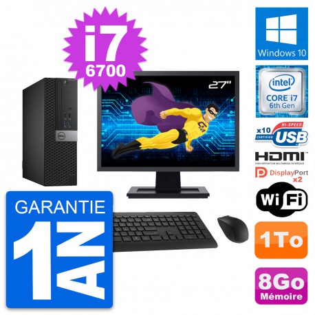 PC Dell 5040 SFF Ecran 27" Intel i7-6700 RAM 8Go Disque 1To HDMI Windows 10 Wifi