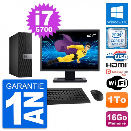 PC Dell 5040 SFF Ecran 27" Core i7-6700 RAM 16Go Disque 1To HDMI Windows 10 Wifi