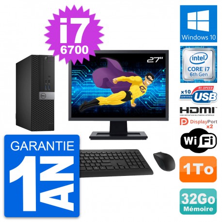 PC Dell 5040 SFF Ecran 27" Core i7-6700 RAM 32Go Disque 1To HDMI Windows 10 Wifi
