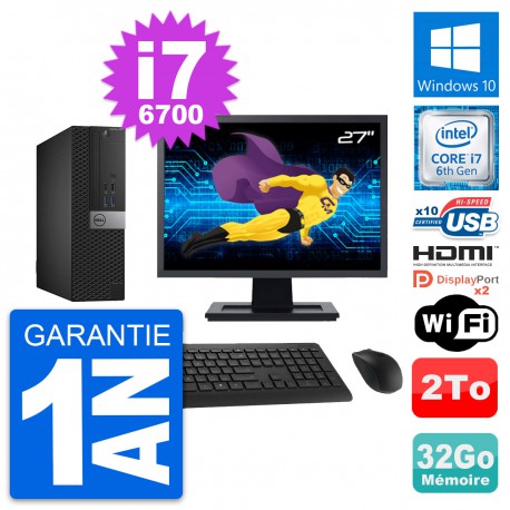 PC Dell 5040 SFF Ecran 27" Core i7-6700 RAM 32Go Disque 2To HDMI Windows 10 Wifi