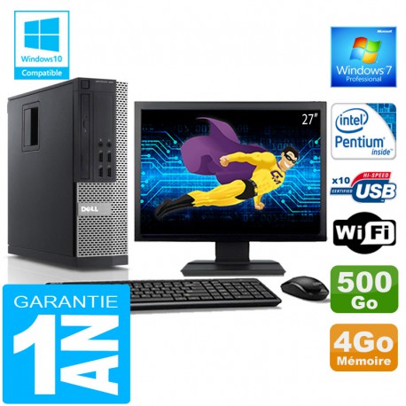 PC DELL 990 SFF Intel G840 Ram 4Go Disque 500 Go Wifi W7 Ecran 27"