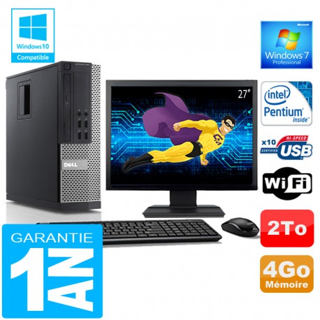 PC DELL 990 SFF Intel G840 Ram 4Go Disque 2 To Wifi W7 Ecran 27"