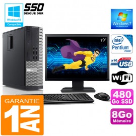 PC DELL 990 SFF Intel G840 Ram 8Go Disque 480 Go SSD Wifi W7 Ecran 19"