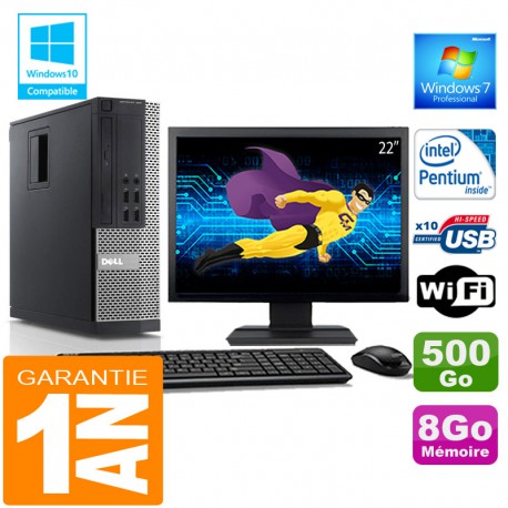 PC DELL 990 SFF Intel G840 Ram 8Go Disque 500 Go Wifi W7 Ecran 22"