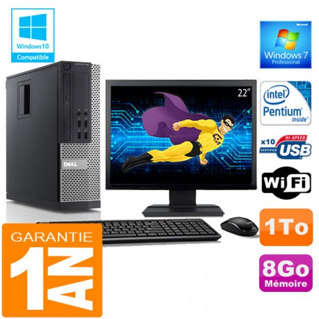 PC DELL 990 SFF Intel G840 Ram 8Go Disque 1 To Wifi W7 Ecran 22"