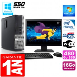 PC DELL 990 SFF Intel G840 Ram 16Go Disque 480 Go SSD Wifi W7 Ecran 19"