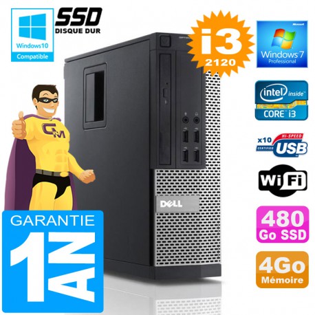 PC DELL 990 SFF Core I3-2120 Ram 4Go Disque 480 Go SSD Wifi W7