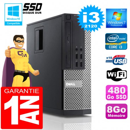 PC DELL 990 SFF Core I3-2120 Ram 8Go Disque 480 Go SSD Wifi W7
