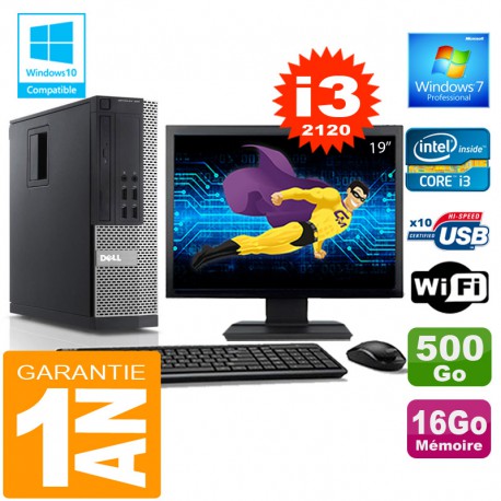 PC DELL 990 SFF Core I3-2120 Ram 16Go Disque 500 Go Wifi W7 Ecran 19"
