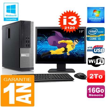 PC DELL 990 SFF Core I3-2120 Ram 16Go Disque 2 To Wifi W7 Ecran 19"