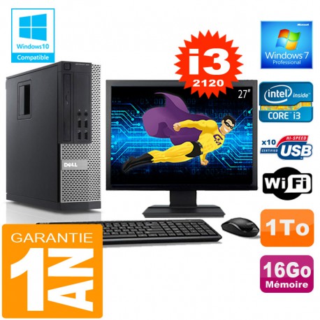 PC DELL 990 SFF Core I3-2120 Ram 16Go Disque 1 To Wifi W7 Ecran 27"