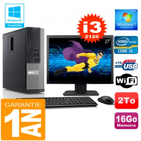PC DELL 990 SFF Core I3-2120 Ram 16Go Disque 2 To Wifi W7 Ecran 27"