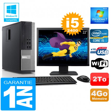 PC DELL 990 SFF Core I5-2400 Ram 4Go Disque 2 To Wifi W7 Ecran 22"