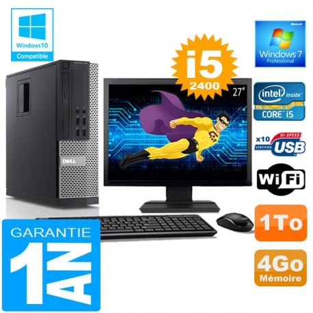 PC DELL 990 SFF Core I5-2400 Ram 4Go Disque 1 To Wifi W7 Ecran 27"