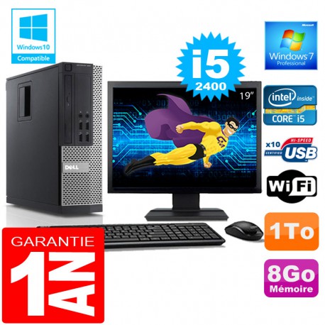 PC DELL 990 SFF Core I5-2400 Ram 8Go Disque 1 To Wifi W7 Ecran 19"