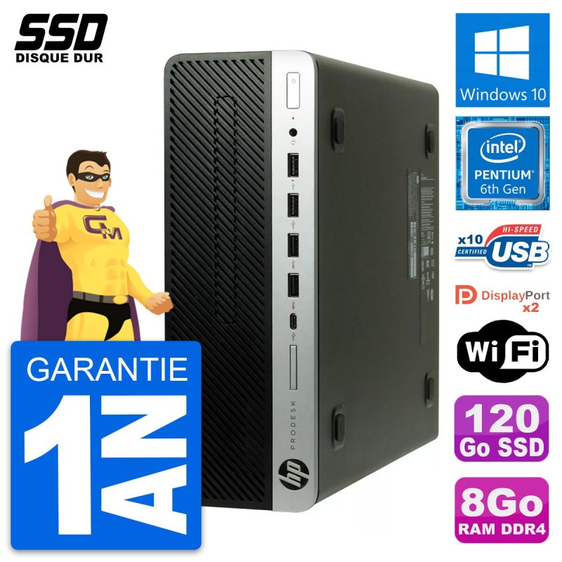PC HP ProDesk 400 G3 SFF Ecran 27" G4400 RAM 32Go SSD 120Go Windows 10