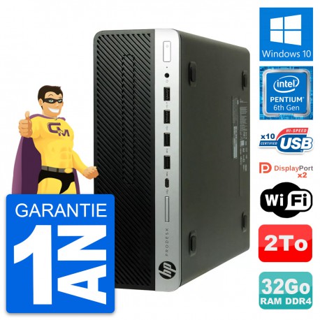 PC HP ProDesk 600 G3 SFF Intel Pentium G4400 RAM 32Go Disque 2To Windows 10 Wifi
