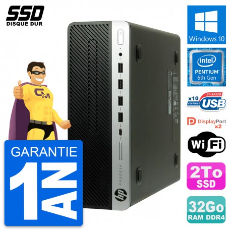 PC HP ProDesk 600 G3 SFF Intel Pentium G4400 RAM 32Go SSD 2To Windows 10 Wifi