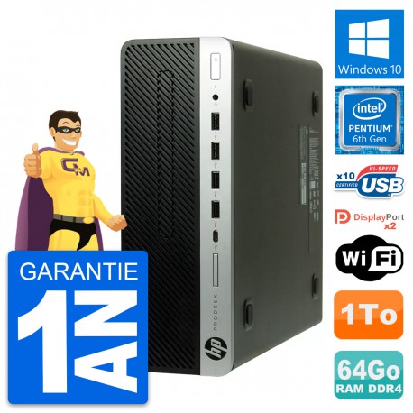 PC HP ProDesk 600 G3 SFF Intel Pentium G4400 RAM 64Go Disque 1To Windows 10 Wifi