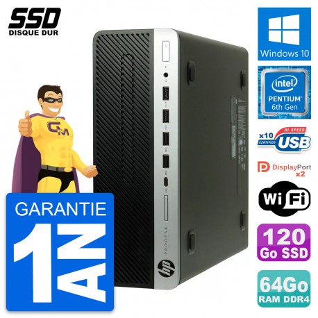 PC HP ProDesk 600 G3 SFF Intel Pentium G4400 RAM 64Go SSD 120Go Windows 10 Wifi