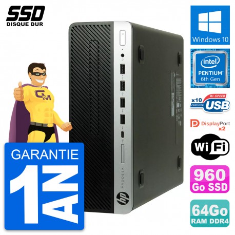 PC HP ProDesk 600 G3 SFF Intel Pentium G4400 RAM 64Go SSD 960Go Windows 10 Wifi