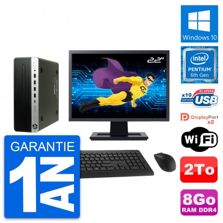 PC HP ProDesk 600 G3 SFF Ecran 22" G4400 RAM 8Go Disque Dur 2To Windows 10 Wifi